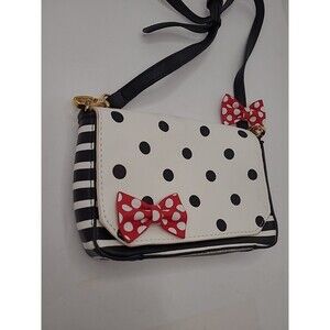 Disney Parks Crossbody Purse Handbag Black White Dots Stripes Minnie Mouse Bows